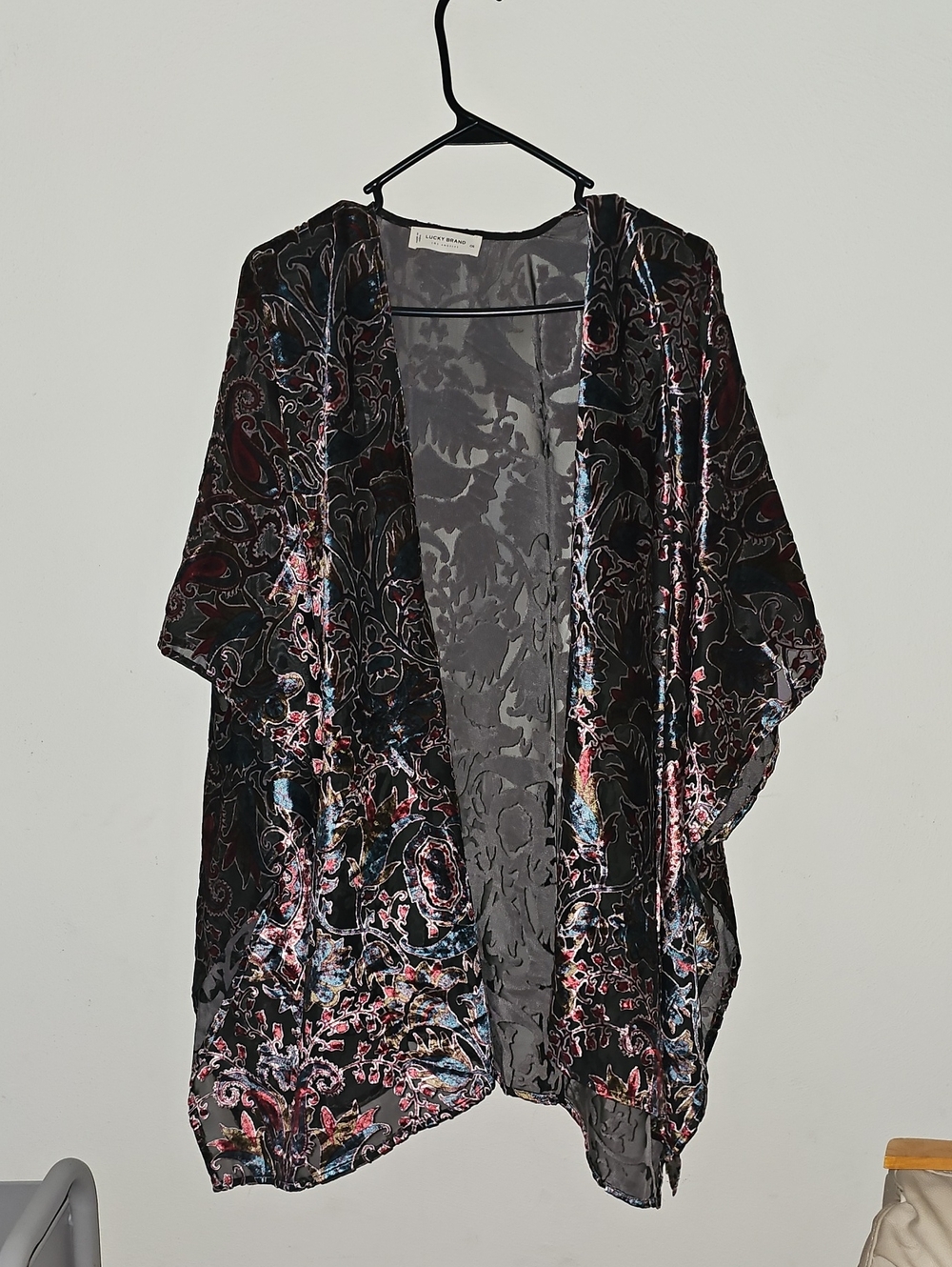 Lucky Brand Black and Gray Burnout Kimono